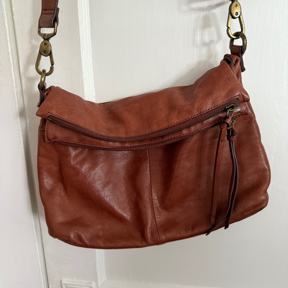 Margot soft leather double zip brown crossbody bag